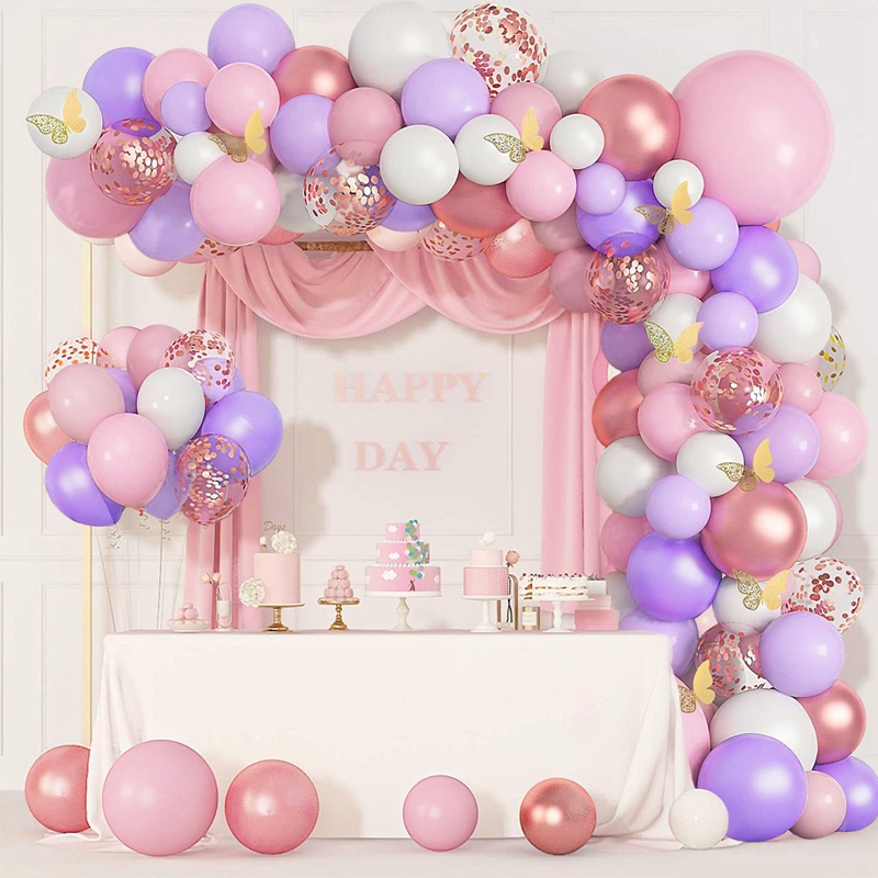 Bộ Bong Bóng Hình Bướm Màu Hồng Tím Dùng Trang Trí Tiệc Sinh Nhật