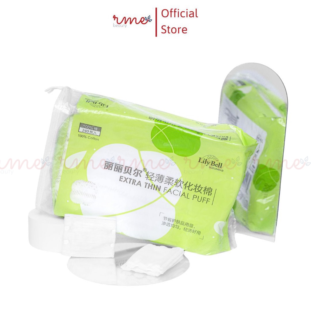 Bông tẩy trang Lily Bell túi XANH 240 miếng mềm mịn không xơ bông RME Beauty