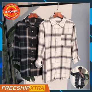 Áo sơ mi kẻ caro trắng RESTOCKE unisex Nam Nữ kẻ thô siêu đẹp Size dưới 70kg