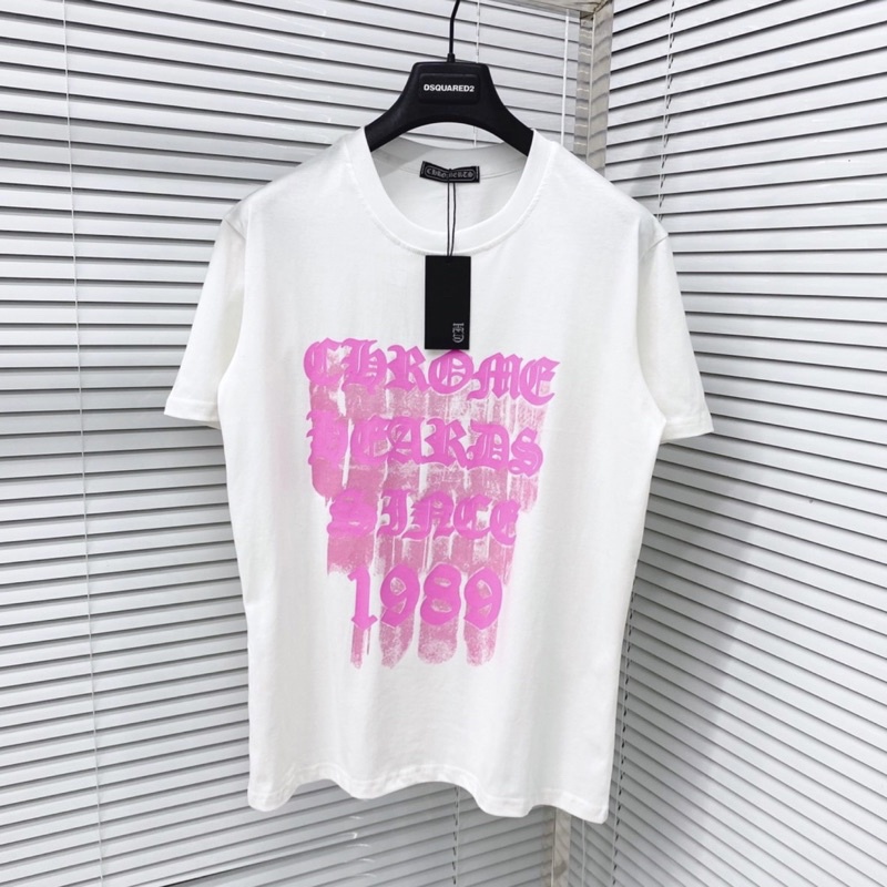 Áo phông nam nữ Premium Cotton in chữ Chrome Hearts 1989 hồng cổ bo dày dặn phong cách đường phố AP04P