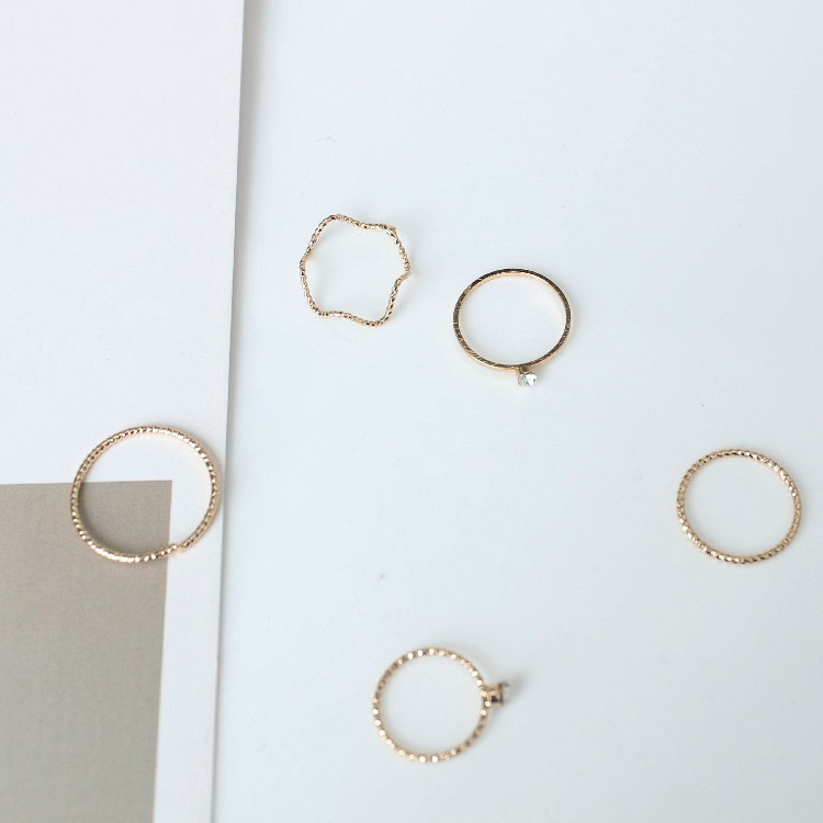 phụ kiện thời trang Korean nhẫn Wave Five-piece Thread with Drill Ring Forefinger Joint Ring