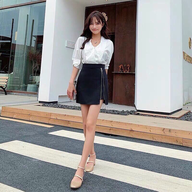 Chân váy kaki nữ, phối dây kéo 1 bên , form chữ A, ôm body, mặc đi làm, đi chơi đều xinh