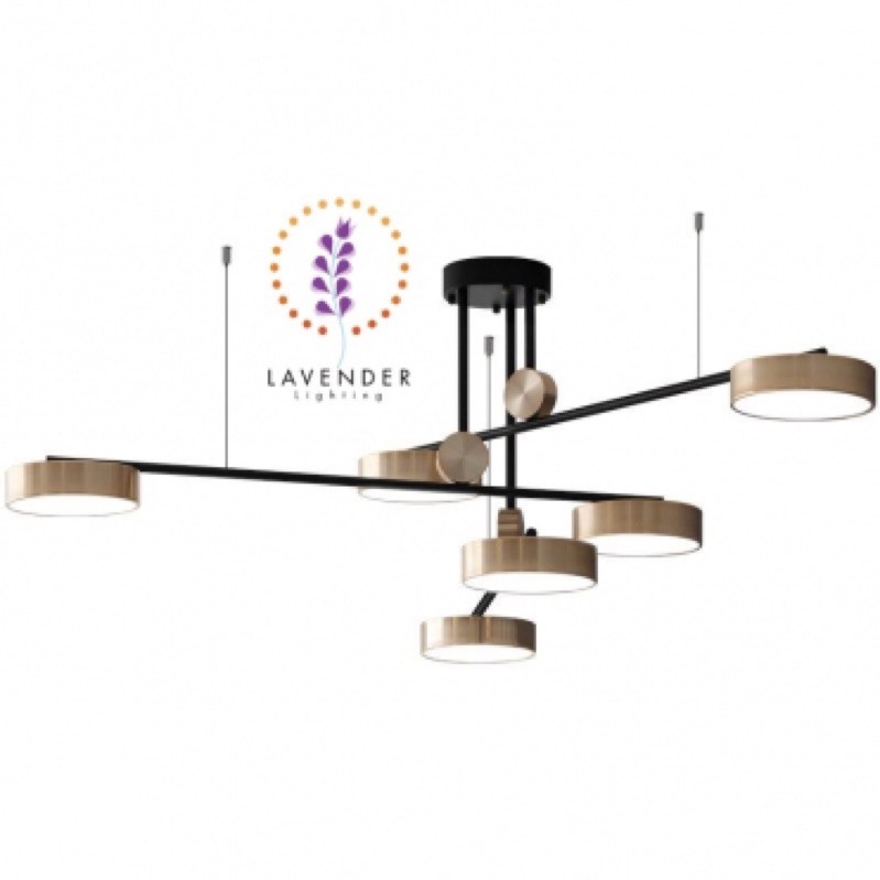 Đèn thả chùm 6 đầu mạ vàng thân đen hiện đại TH276