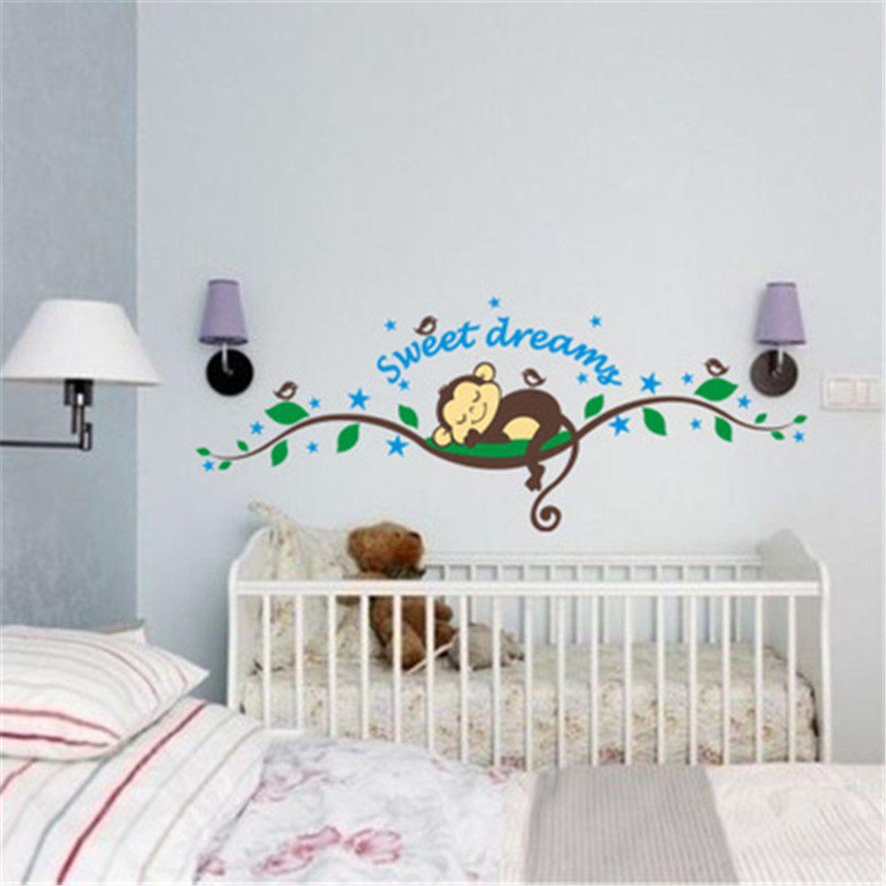 Sticker Dán Tường Chống Thấm Nước Họa Tiết Hình Con Khỉ Đáng Yêu Dùng Trang Trí Phòng Trẻ
