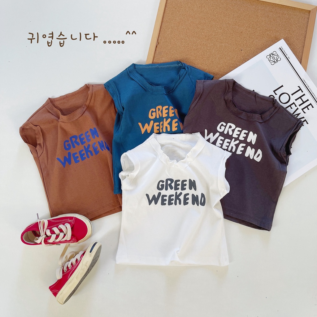 Áo ba lỗ sát nách bé trai 1 2 3 4 5 6 tuổi chất cotton in chữ GREEN WEEKEND Quần áo trẻ em thấm hút mồ hôi MOOBABY SHOP