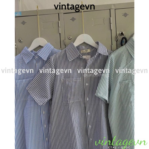 {vintagevn} áo sơ mi sọc kẻ xẻ sau, áo babydoll sọc kẻ xẻ sau có [video+ ảnh thật] A360 | BigBuy360 - bigbuy360.vn