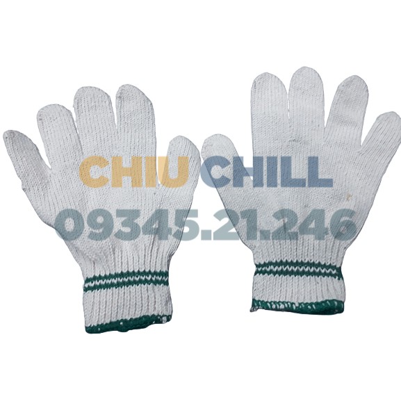 Găng tay lao động (1 đôi) - Găng tay len kim 7,  70g màu kem viền xanh dương -  bảo hộ an toàn.