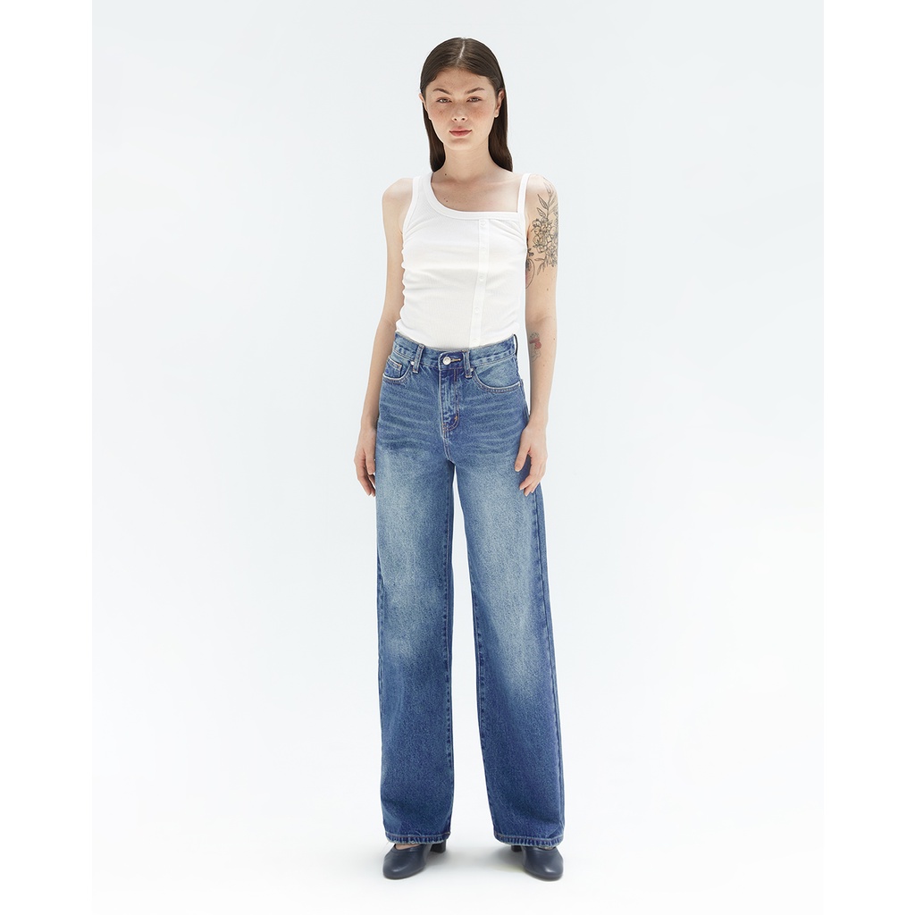 TheBlueTshirt - Quần Jeans Nữ Màu Xanh - Straight A Jeans - 2022 Wash