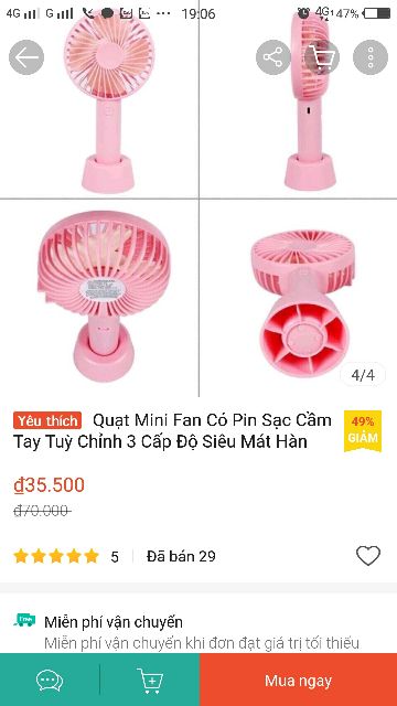 QUẠT TÍCH ĐIỆN MINI FAN PIN SẠC CẦM TAY