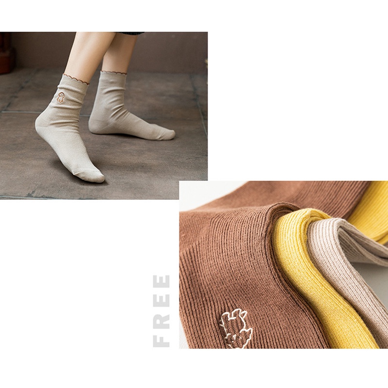 Tất bèo nhún nữ thêu hình chú cún dễ thương vớ chân dài phong cách Nhật Hàn cute đáng yêu thời trang LUMINA TD032