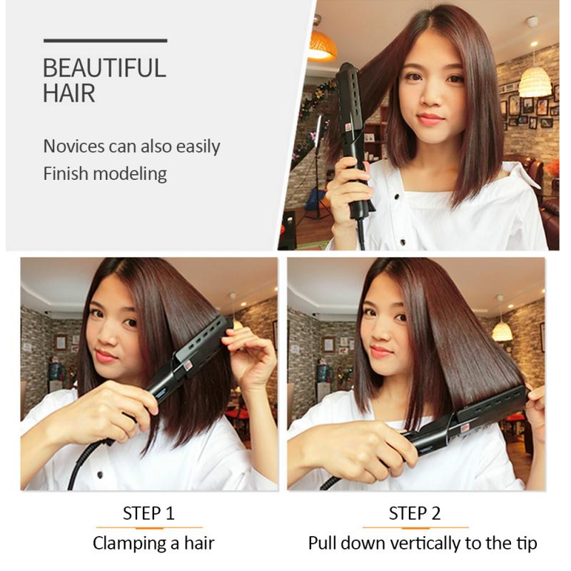 Hair Straightening Iron 2 in 1 Curly Widening Dry & Wet Hair 4 Speed Thermostat