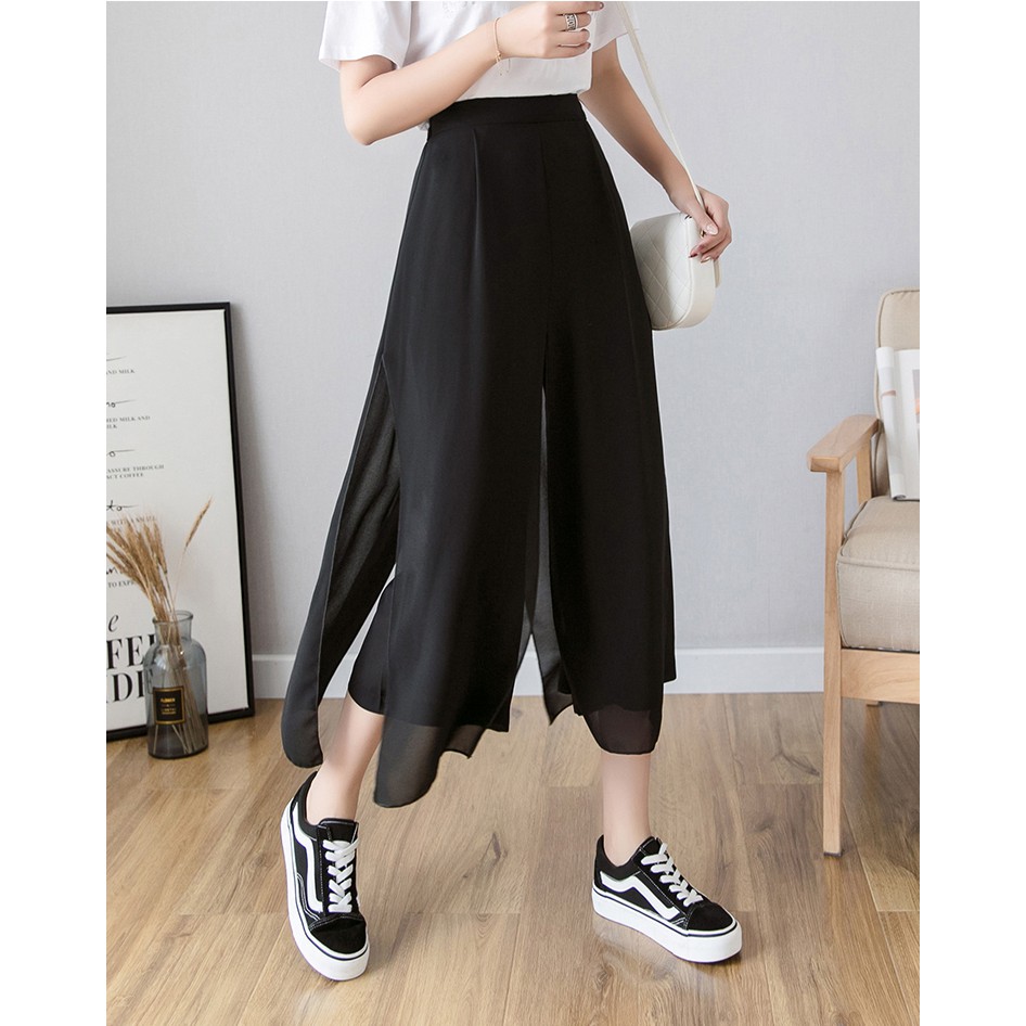 Quần ống rộng vải Chiffon giả hai lớp cho nữ | BigBuy360 - bigbuy360.vn