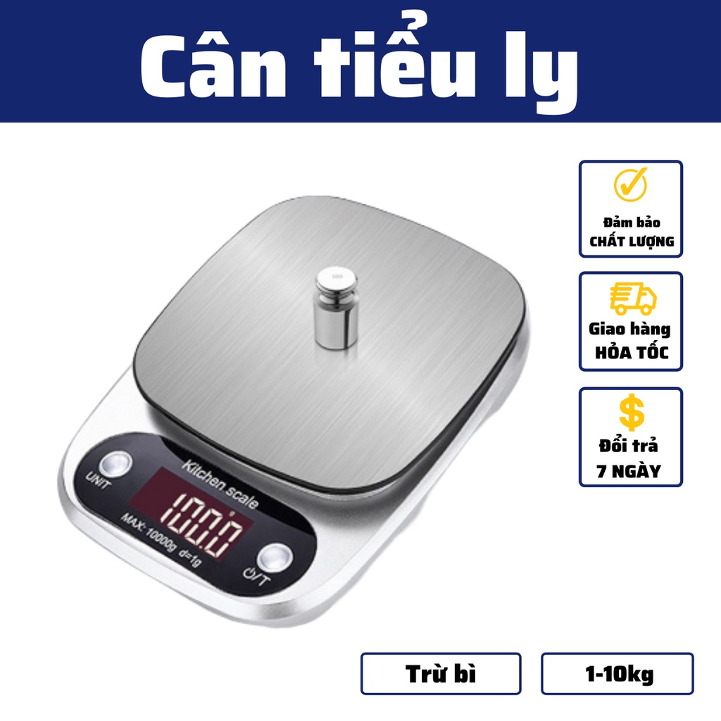 Cân tiểu ly điện tử mini định lượng 1g - 10kg độ chính xác cao làm bánh Cân tiểu ly 3kg cao cấp kèm 2 viên pin AA