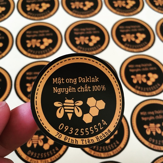 Combo 100 tem dán chai mật ong cỡ tròn 4cm