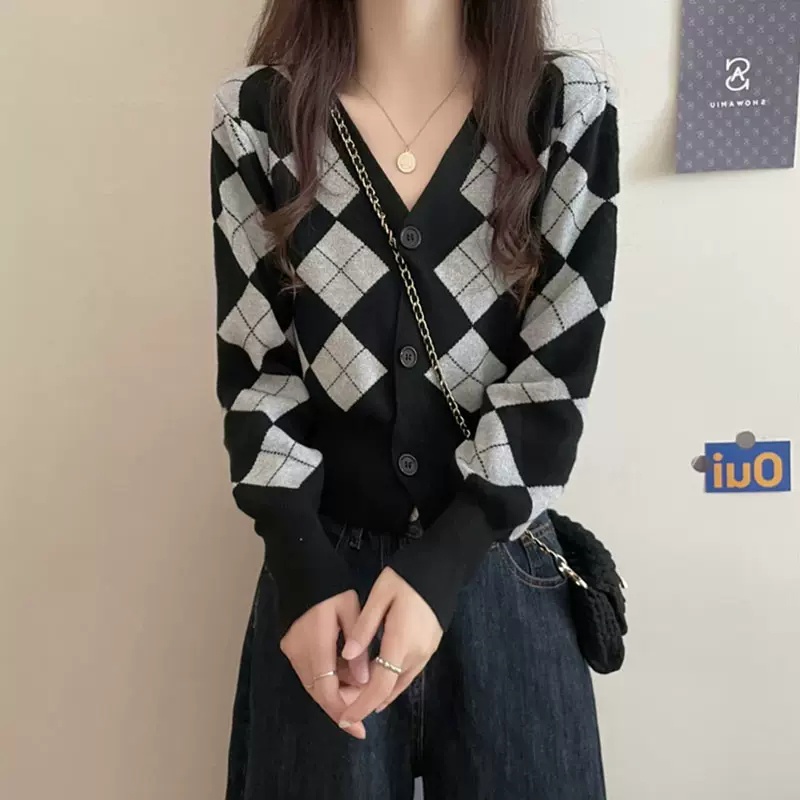 Áo khoác ZHELIHANGFEI dệt kim tay dài cổ chữ V thời trang cho nữ