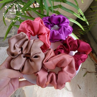 B48- Dây buộc tóc scrunchies vải lụa và phi bóng
