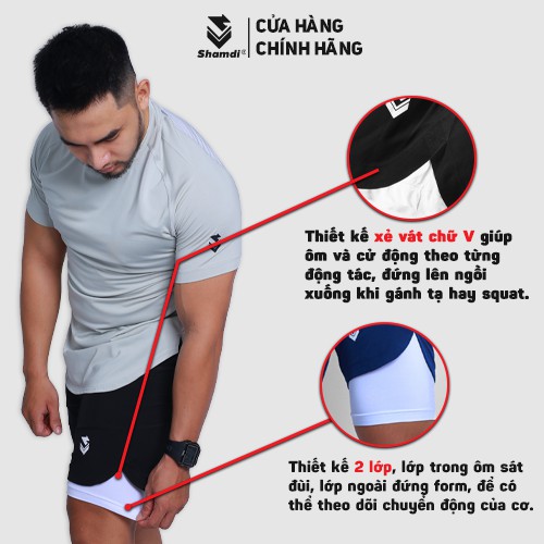 Quần đùi tập gym short 2 lớp nam SHAMDI quần 2 lớp form chuyên gym, thoải mái lúc vận động - 945