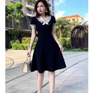 Đầm Nữ Dáng Xòe Phối Voan Đính Cườm Ngọc, Màu Đen Thanh Lich Thời Trang Sang Trọng Qúy Phái - Winchois