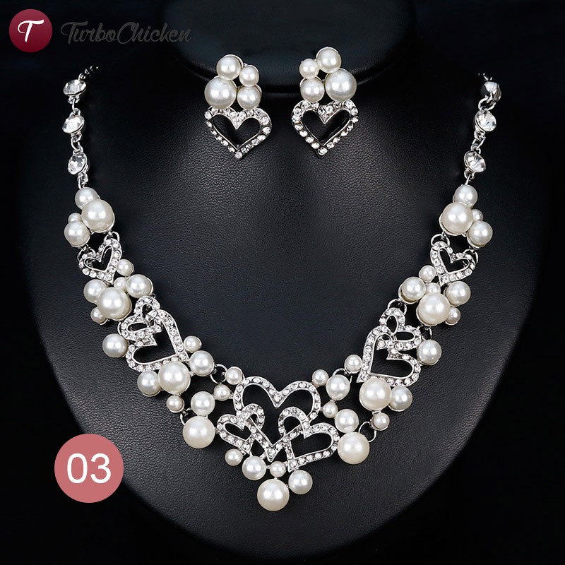 #Trang sức# Necklace Earrings Pendant Set Women Lady Jewelry Wedding Alloy Fashion Gift Decoration