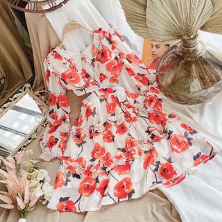 ĐẦM HOA CỔ V PHỐI BÈO CUTOUT EO 10296