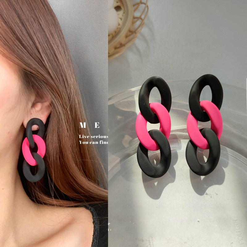 Khuyên Tai Acrylic Dạ Quang Hình Học Màu Hồng Ngọt Ngào Phong Cách Dongdaemun Hyuna Chính Hãng Hàn Quốc Hàng Mới