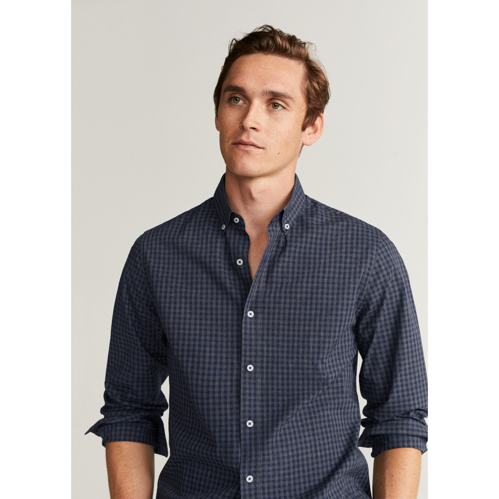 Áo Sơ Mi Nam Mango Slim Fit Gingham Check Shirt Dark Navy