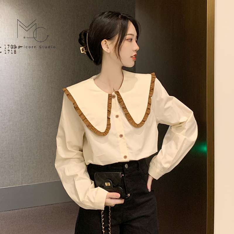 Áo sơ mi dài tay kiểu Pháp phong cách retro với cổ áo cách điệu thanh lịch [MinC.Studio - MCSM012]