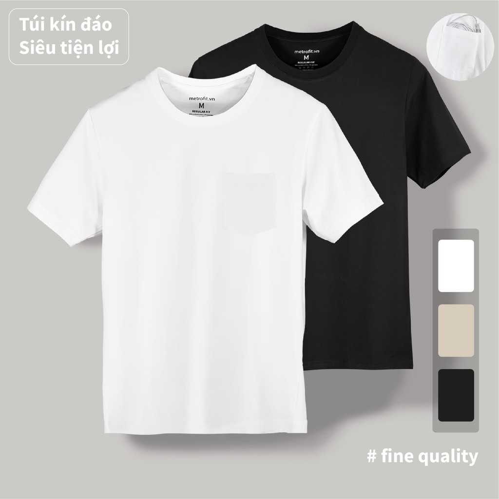 Áo Thun Nam Có Túi Dày Dặn Màu Trơn Đen Trắng Be, Thấm Hút, Mát Lạnh METROFIT CITY BASIC | BigBuy360 - bigbuy360.vn