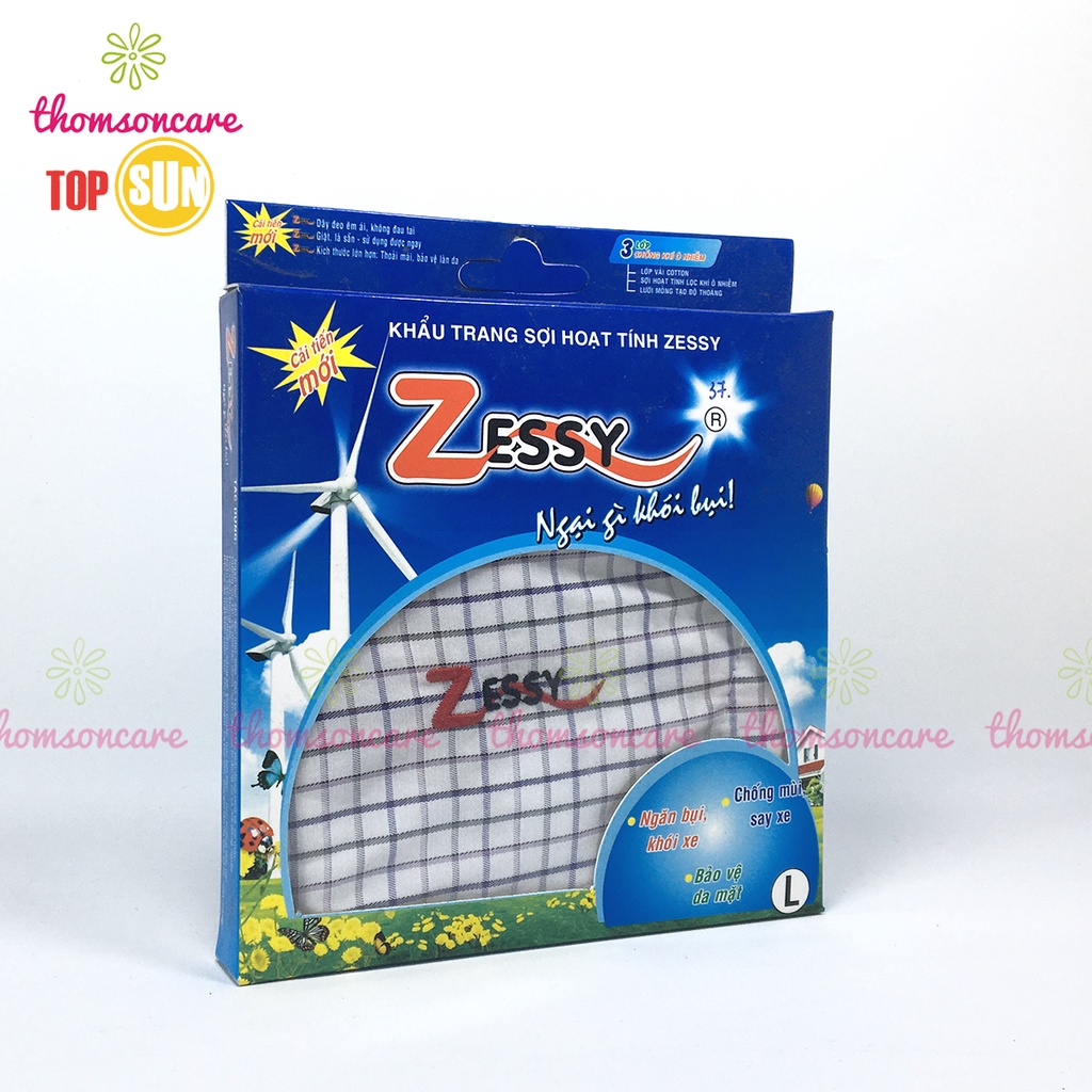 Khẩu trang vải kháng khuẩn Zessy cao cấp cho nam, nữ, thông thoáng từ sợi hoạt tính, ngăn ngừa khói bụi