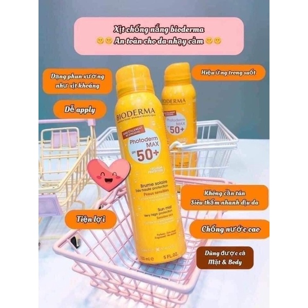 Xịt chống nắng Bioderma 150ml mẫu mới