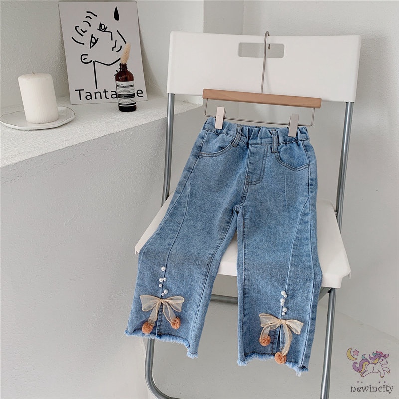 Quần Jeans Ống Loe Đính Nơ Thời Trang Hàn Quốc Cho Bé Gái