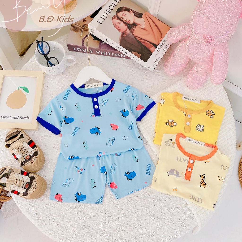 Sale !!Bộ Cộc Tay Thun Lạnh Hàng Minky Mom Chính Hãng In Toàn Thân Họa Tiết Cho Bé