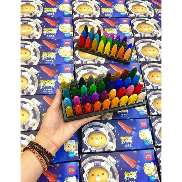Hộp Sáp Màu Hữu Cơ Deli Hình Tàu Vũ Trụ Siêu Xinh Cho Bé