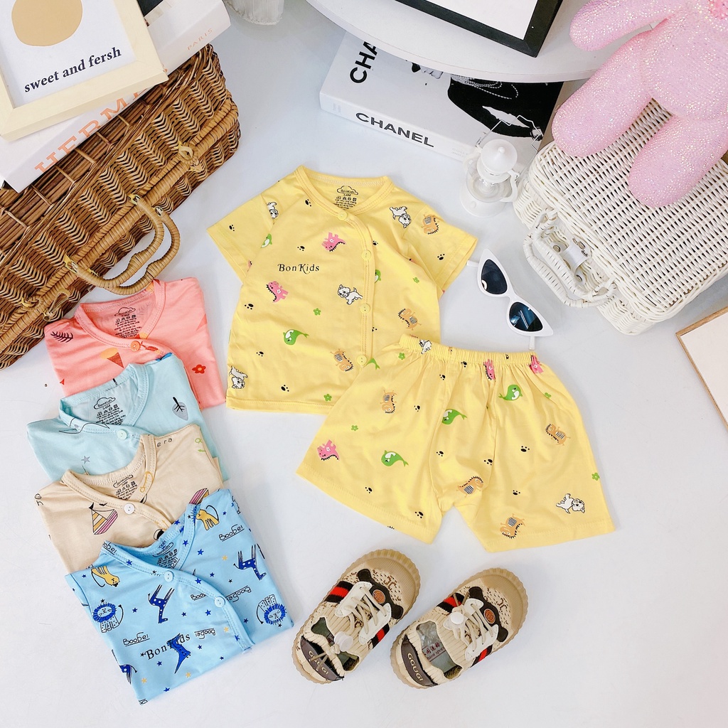 Bộ Cộc Tay Vải Thun Lạnh Cao Cấp Cho Bé Sơ Sinh Từ 0-10kg, Khuy Lệch, Đáp Đũng Vải Mềm - Đẹp - Thấm Hút Tốt - 𝐁𝐎𝟐𝟕