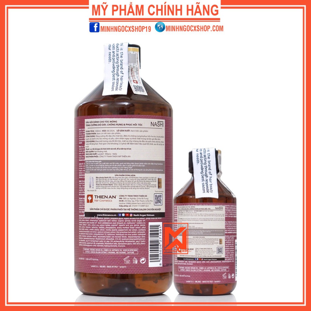 Dầu gội dành cho tóc mỏng,rụng,hư tổn NASHI ARGAN MASS SOLUTION 250-1000ml chính hãng