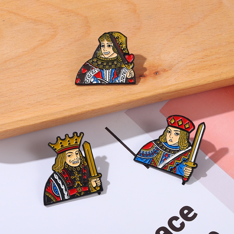 Huy Hiệu Cài Áo Hình Lá Bài Poker / Hoàng Hậu Tráng Men Sáng Tạo