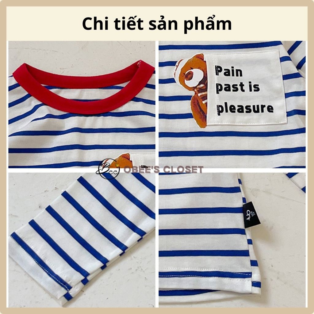 Áo thun dài tay bé trai Obee's Closet Áo thun sọc cotton cổ tròn