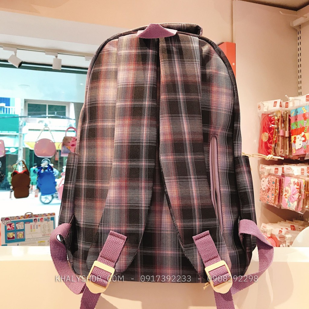 Balo học sinh, teen thời trang 3 ngăn kiểu sọc caro màu tím kèm icon mây cho bạn gái, học sinh, sinh viên - 540NTPBLMAYT