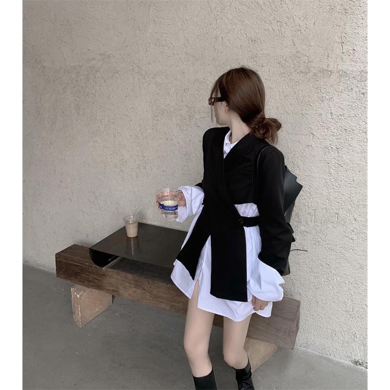 Set Áo Vest Croptop tay dài kèm áo sơ mi Phong Cách Ulzzang 2 lớp áo chất mền mại