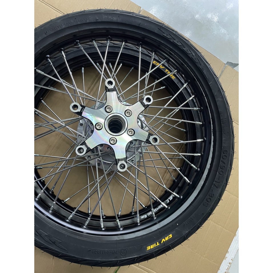 Bộ Căm Đùm Niềng Nhôm Đen DaLE crom sáng bóng full bộ + vỏ ruột 60/90 và 70/90