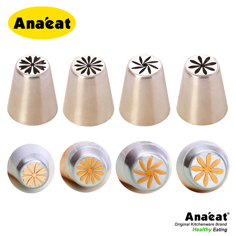 Set 4 Đầu Bắt Bông Kem ANAEAT Trang Trí Bánh Làm Bằng Thép Không Gỉ