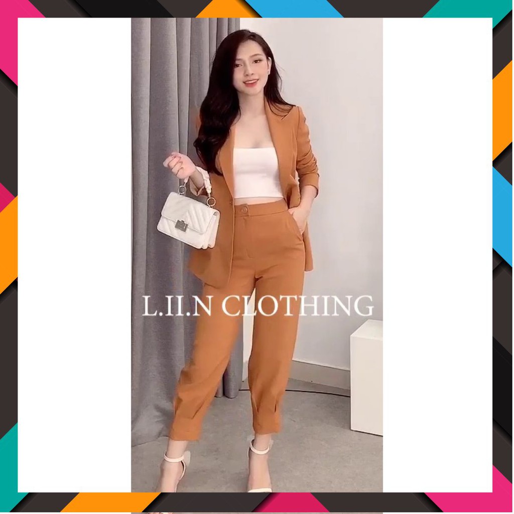 Set Bộ Áo Vest Nữ màu Cam chất đẹp phối Quần Baggy Có bán Tách Set