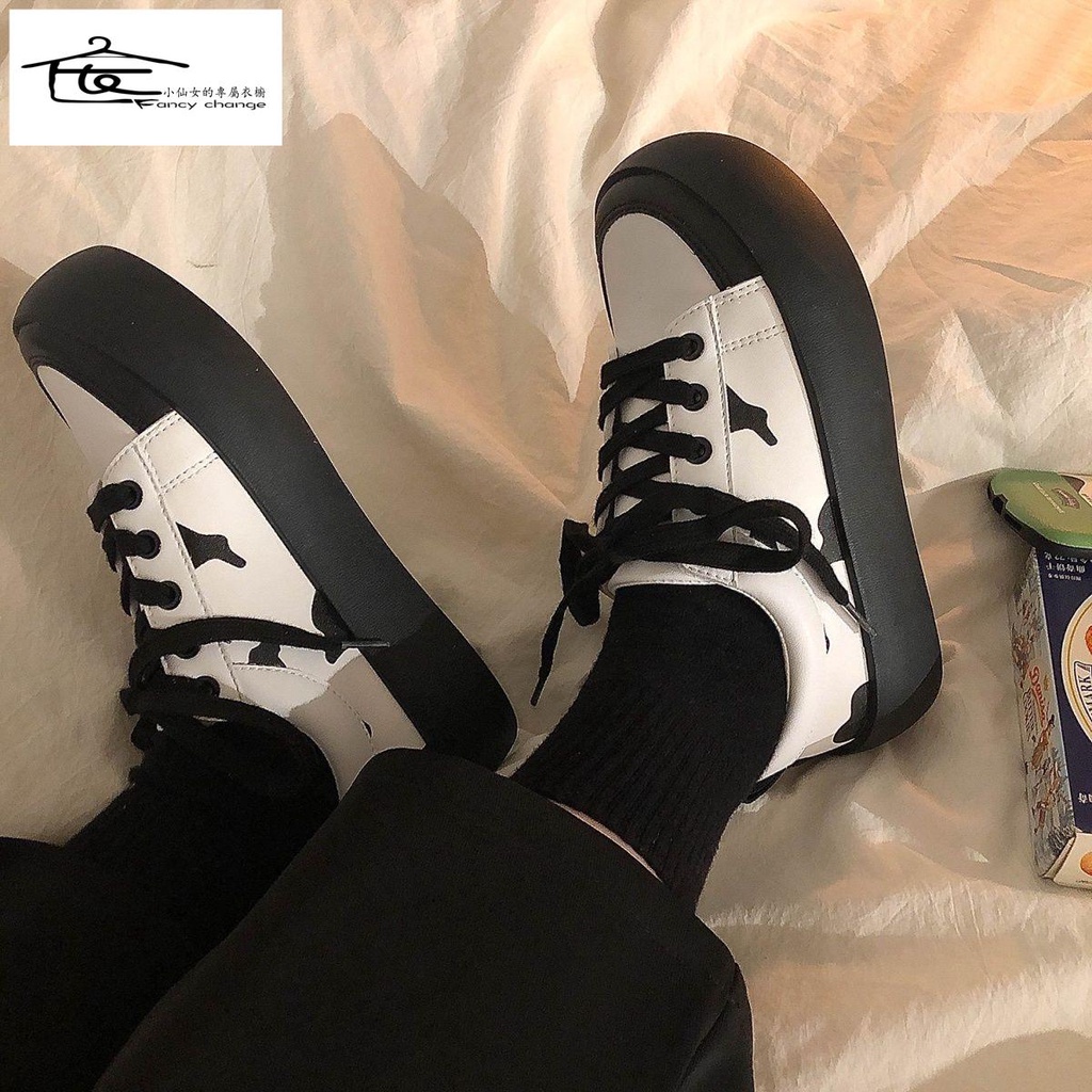 Giày Thể Thao Họa Tiết Bò Sữa Phong Cách Harajuku Thời Trang Xuân Hè