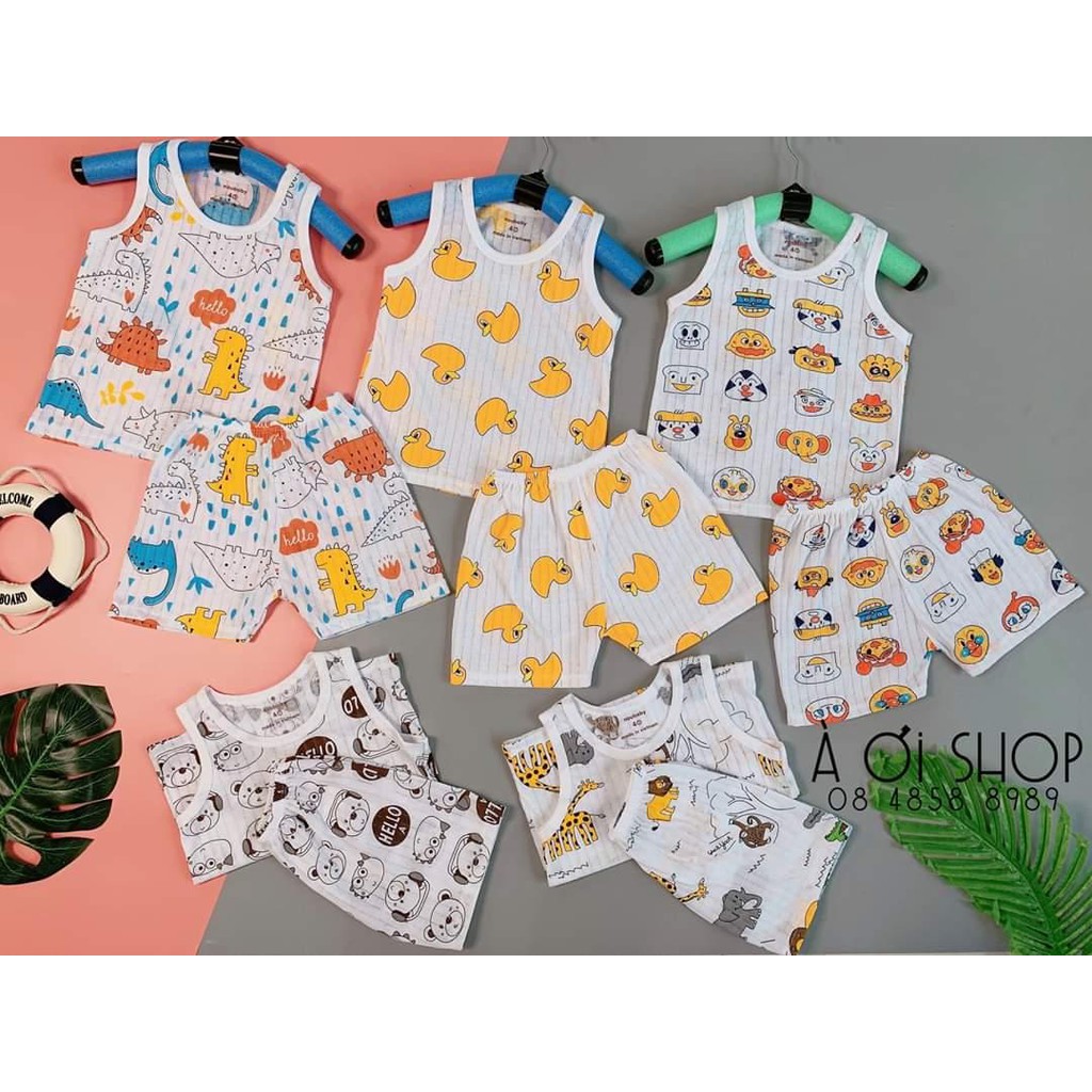 Bộ ba lỗ cotton giấy-đồ bộ hè cho bé trai bé gái họa tiết siêu dễ thương