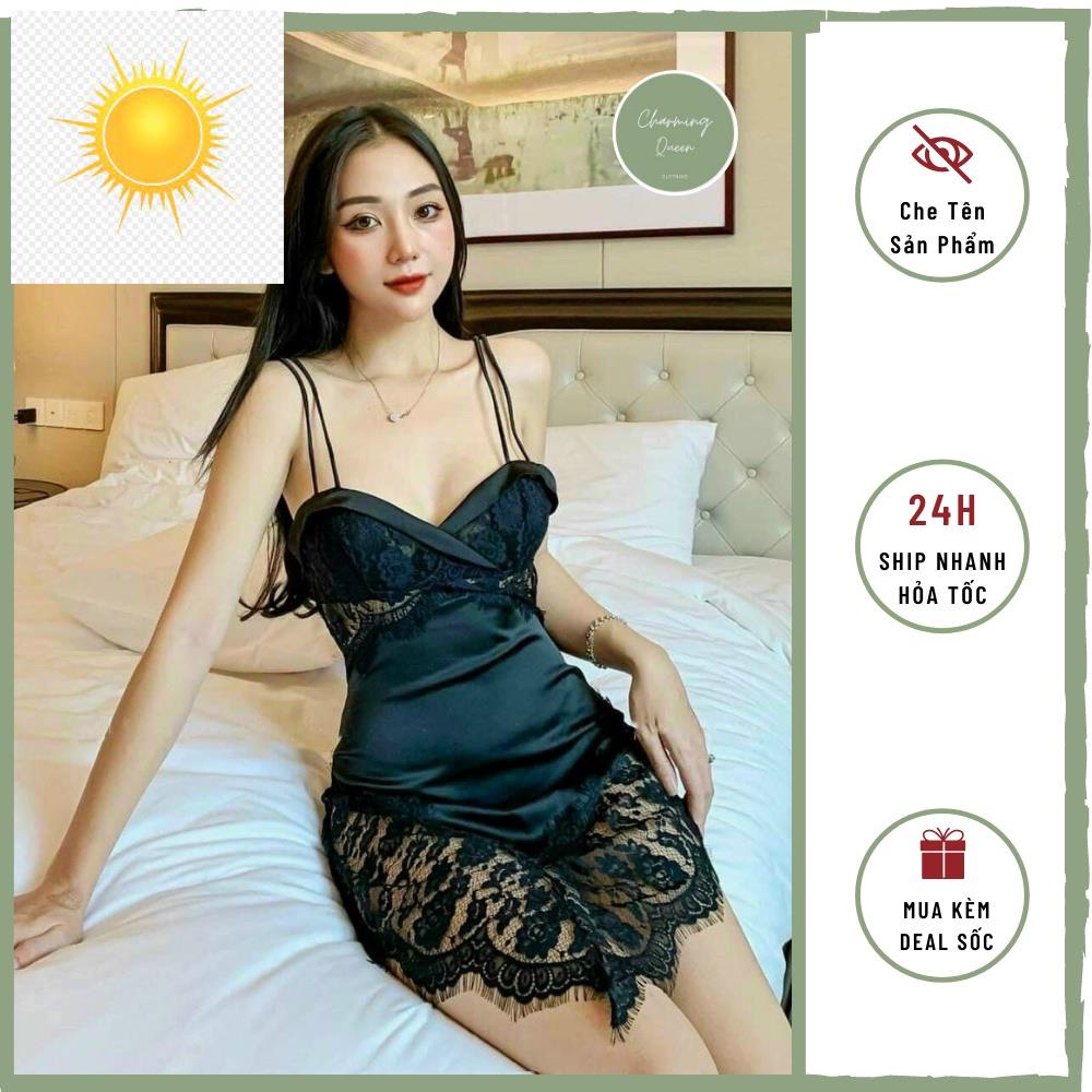 👡 Đồ Ngủ Sexy, Váy ngủ lua phối ren đuôi cá đan dây sexy quyến rũ - hàng có sẵn(video+ ảnh) --CharmingQueen 👡