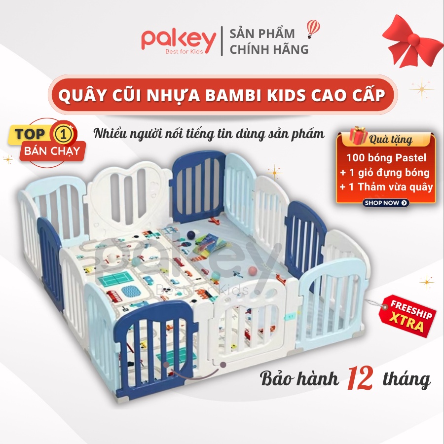 Quây cũi nhựa Bambi Kids xuất Âu TẶNG KÈM 100 BÓNG + THẢM DÀY, quây cũi nhựa cho bé nhựa nguyên sinh