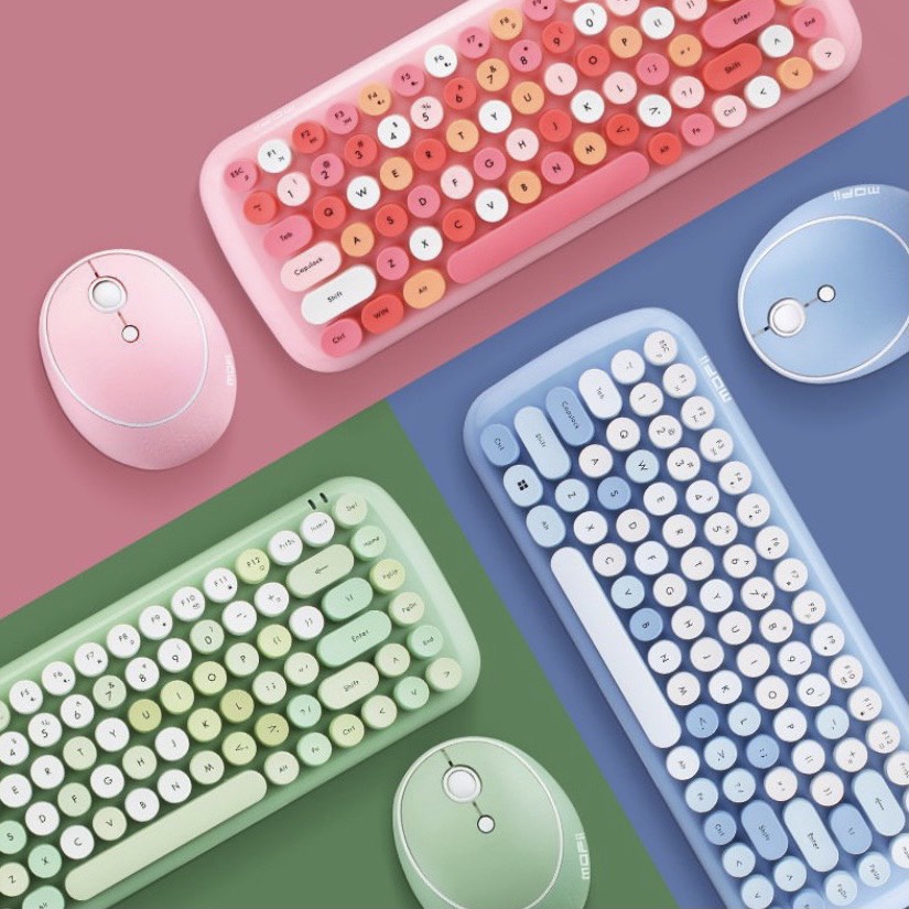 Combo Bàn phím và Chuột Không Dây Dùng Cho Laptop, Tivi Có Kèm USB Chuyển Đổi, Phím Gõ Không Ồn, Màu Sắc Dễ Thương