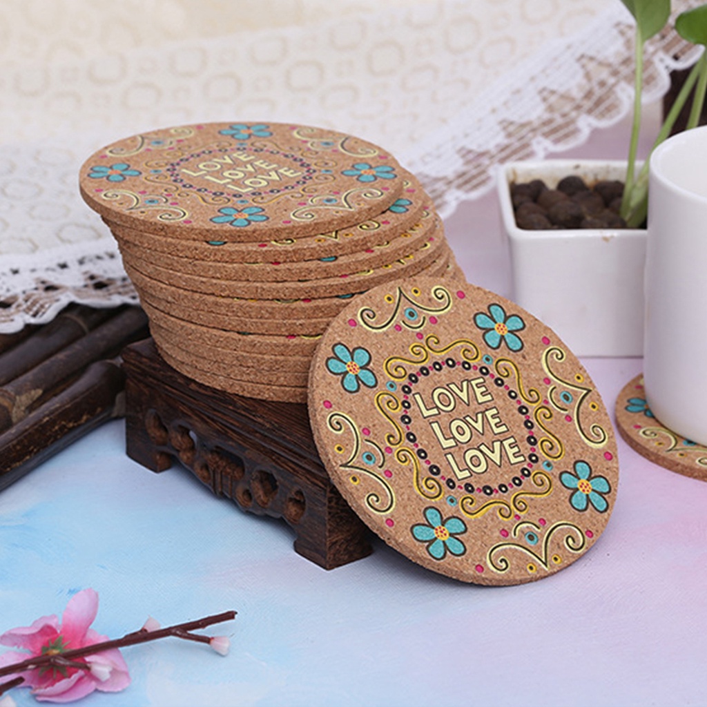 Bộ 4 Đế Lót Ly Hình Tròn Bằng Nút Bần Tự Nhiên Cách Nhiệt Dùng Trang Trí Bàn