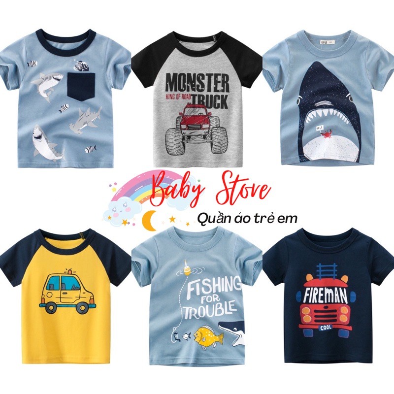 Áo thun cộc tay bé trai 27kids nhiều hình nghộ nghĩnh , cotton 100%