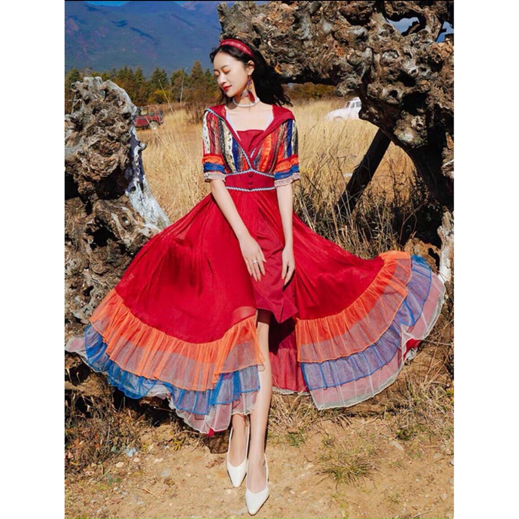 ĐẦM MAXI KÈM NÓN SỐNG ẢO